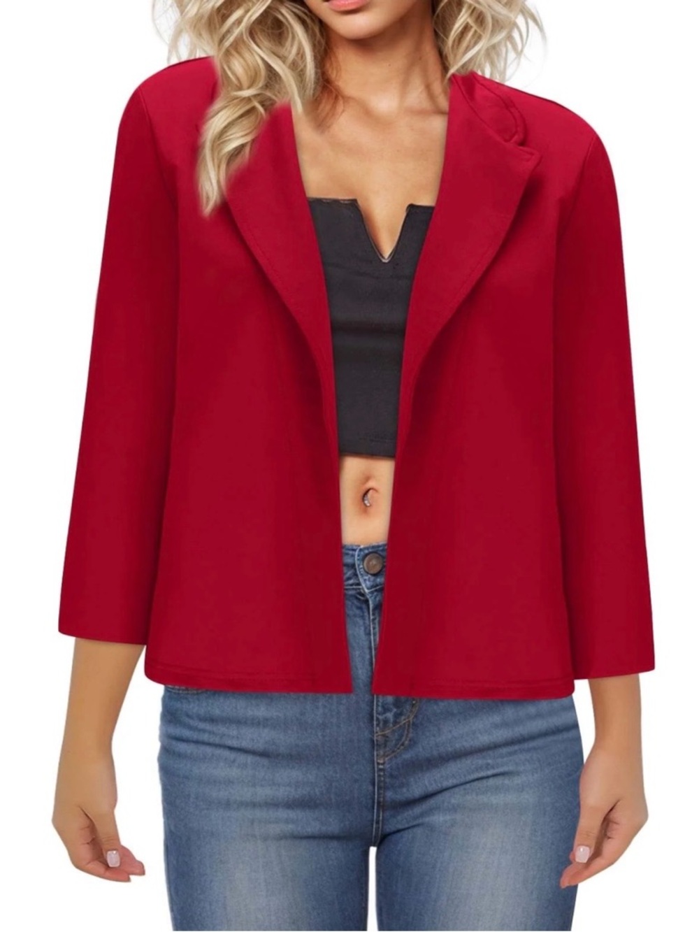 Source Unknown Red Open-Front Women's Blazer Jacket